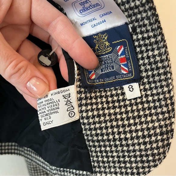 Vintage Wool Houndstooth Blazer British Wool Dark Academia Preppy women’s Size 8 - Picture 7 of 16